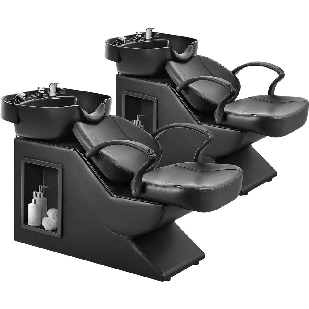 

Salon 2-Piece Shampoo Station with Backwash Chair and Plastic Bowl Sink with Storage