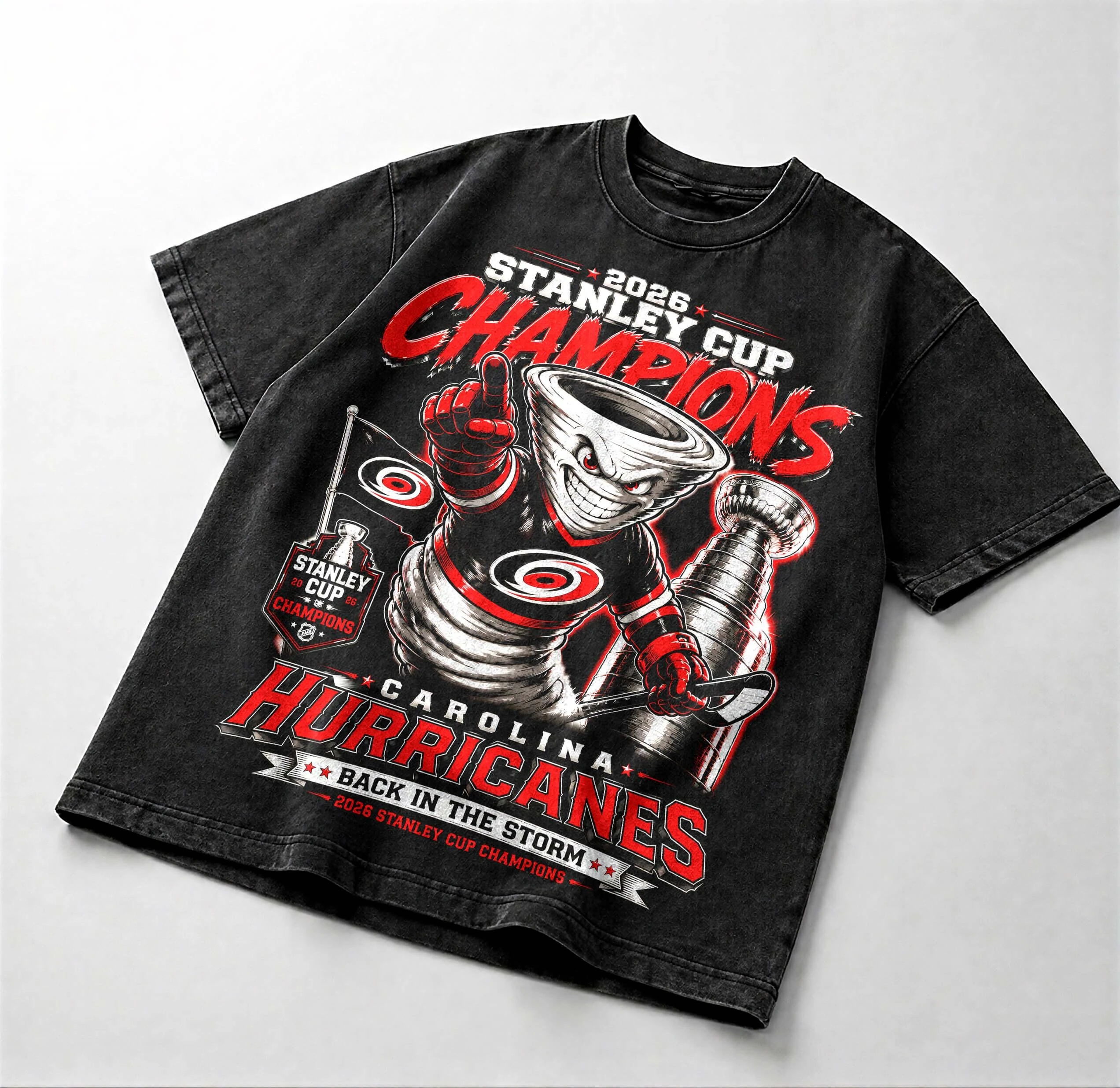 Vintage 2026 Champions Carolina Hurricanes  Acid Wash T-shirt Men Women Summer Cotton Clothing Round Neck Short Sleeved Shirt