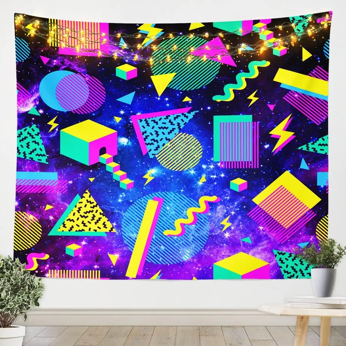 Vintage 80s 90s Memphis Wall Hangings Art Mens Hipster Hip-Hop Geometric Picnic Blankets Nebula Mystery Outer Space Room Decor