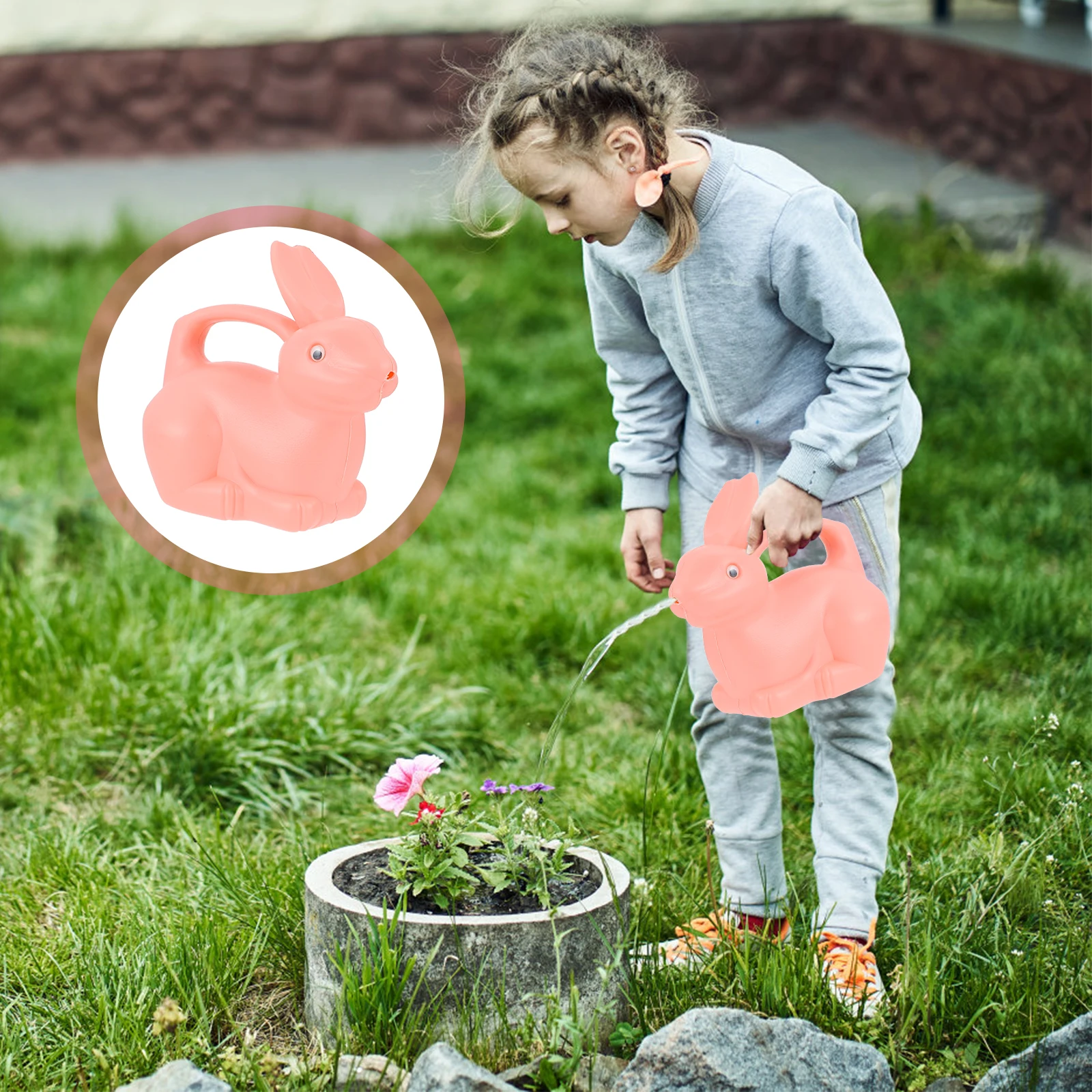 علبة سقاية بلاستيكية، غلاية رش أرنب للأطفال، وعاء لطيف على شكل حيوان، حديقة خارجية، متين وآمن، مادة ممتازة على شكل أرنب #5