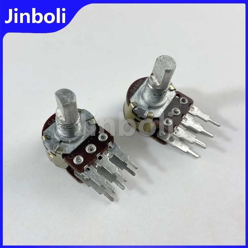 1PCS 16 Type 6Pins Double A50K longPins Potentiometer 15mm D-shaft Power Amplifier Audio Speaker Volume Adjustment