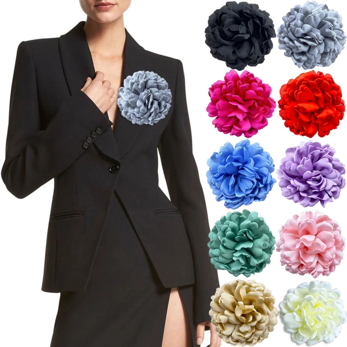 14CM Exaggerated Large Flower Heart Multi-layer Petals High Satin Hand-rolled Brooch All Match Dress Suit Jacket Women Party