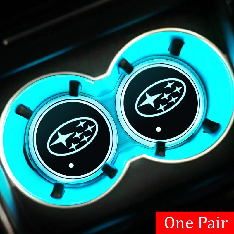 2pcs LED Colorful Car Smart Water Cup Mat Auto Ambient Light for Subaru WRX DRL XV STI Outback Legacy Forester Impreza Tribeca