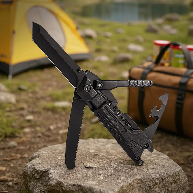 Folding Multipurpose Utility Knife Set, Camping, Survival, 23 in 1 Outdoor Gear Pocket Knife, Saw, Bits, Multitool Gadget Gift