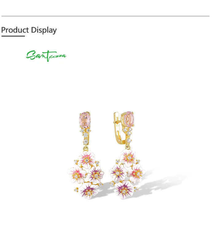 SANTUZZA Echte 925 Sterling Silber Ohrhänger für Damen, Funkelnde Bunte Blumen-Ohrringe, Zarter Hochzeitsschmuck – Detail 3