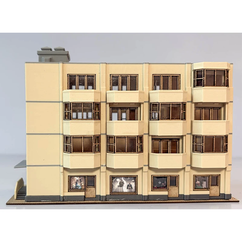 N-Maßstab DIY Gebäudemodell Architektur Vierstöckiges Gewerbe- und Wohngebäude für Stadtszene Mikrolandschaft 1 Set