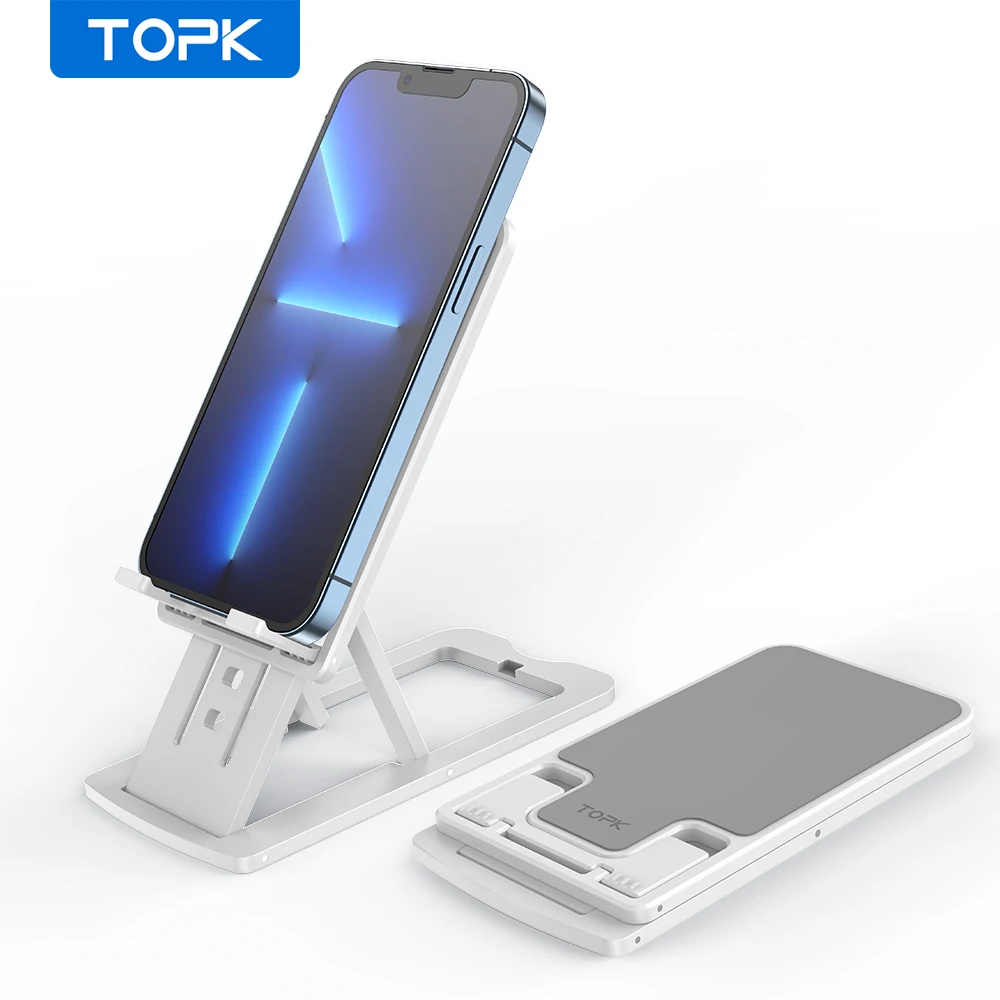 

TOPK Cell Phone Stand,Angle Adjustable Cell Phone Holder with Silicon Pad for Desk Fully Forldable Mobile Phone Holder for Phone