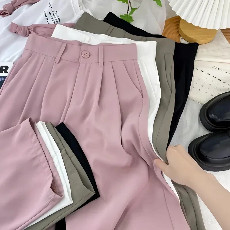 

Korean High Waist Nine Point Trousers Female Fall Summer Casual Loose Office Lady Suit Pants Fashion Solid Color Work Pant New