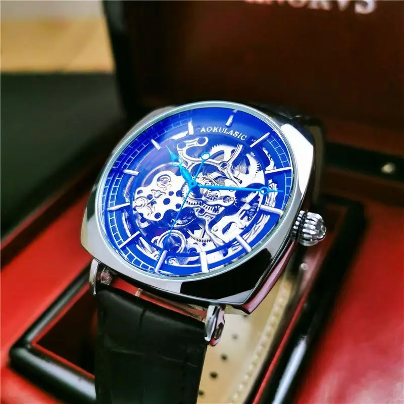 

Элитные мужские часы, автоматические механические часы-скелетон — квадратный циферблат, деловой повседневный стиль, дизайн скелетон, легкая роскошь, модные, простые и стильные мужские часы, не требуют батареек, идеальный подарок на дни рождения, День свят