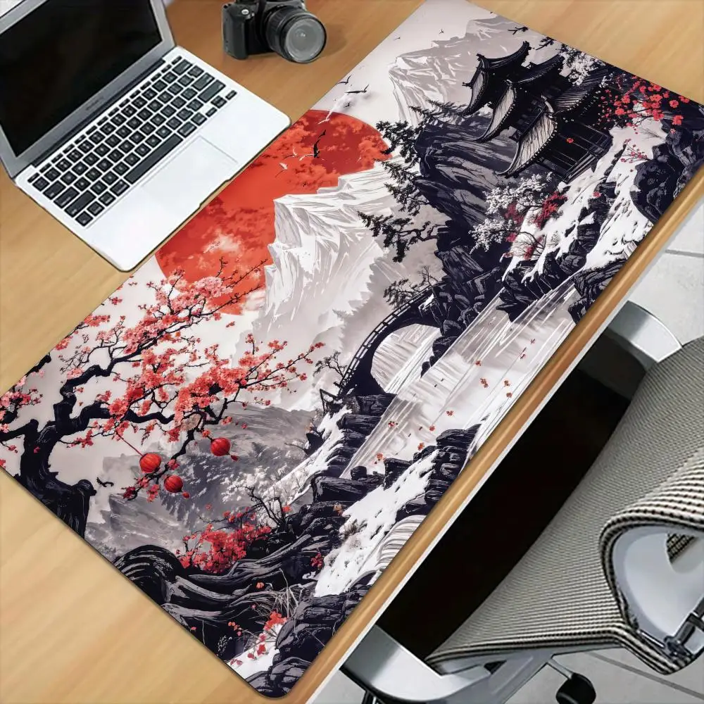 Ink Wash Art Landscape Design large Mouse Pad Desk Mat Non-Slip Stitched Edge pc accessories Gaming mats Mouse carpet office rug