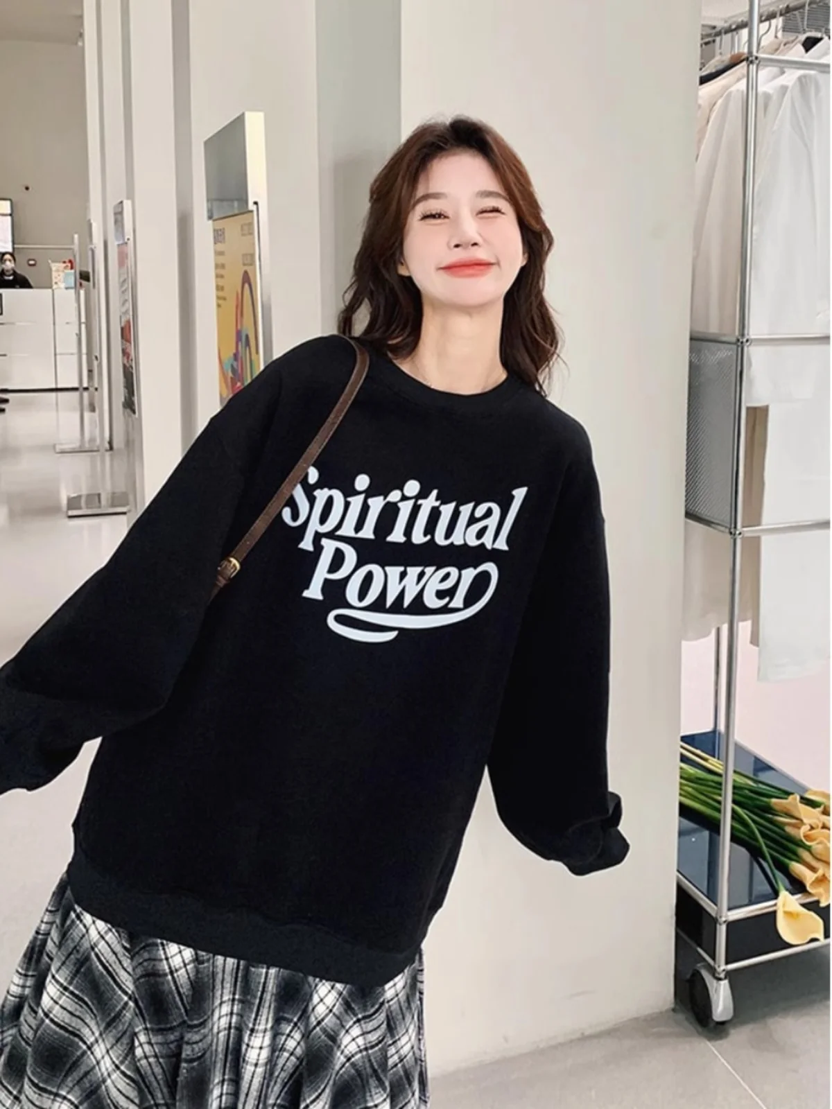 Bla round Ne Long Sve Letter Sudadera Mujer Faionable Sli Otoño Invierno Lazy Sle Ropa de abrigo de moda