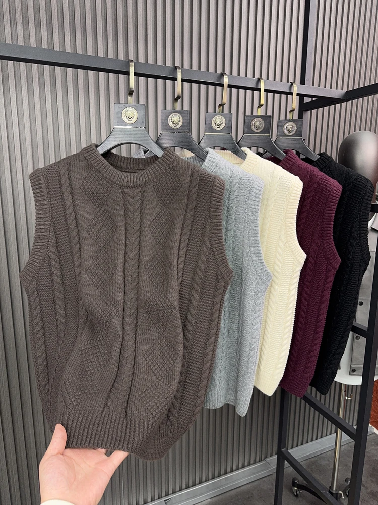 

Вязаный свитер V-Ne Thiened, удобный повседневный мужской модный городской жилет, чистый цвет, теплый осенне-зимний жилет Pampa&