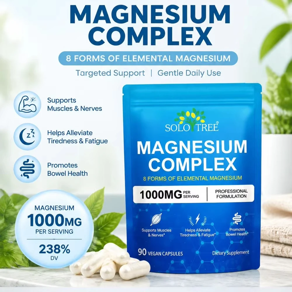 Magnesium Complex Capsules Support Alleviate Tiredness Restful Sleep Supports Muscles Nerves 1000mg 90 Vegan Caps for Adults