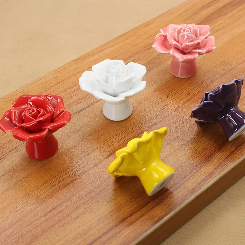 Keramik Blume Rose Schubladenknöpfe Ländlicher Schrank Schrankgriffe Modeschrank Schrankgriffe Natürlicher Keramikgriff