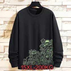 Autumn winter oversized men trendy chubby round neck printed plush warm hoodie 170cm chest oversized loose 14XL 15XL 200KG
