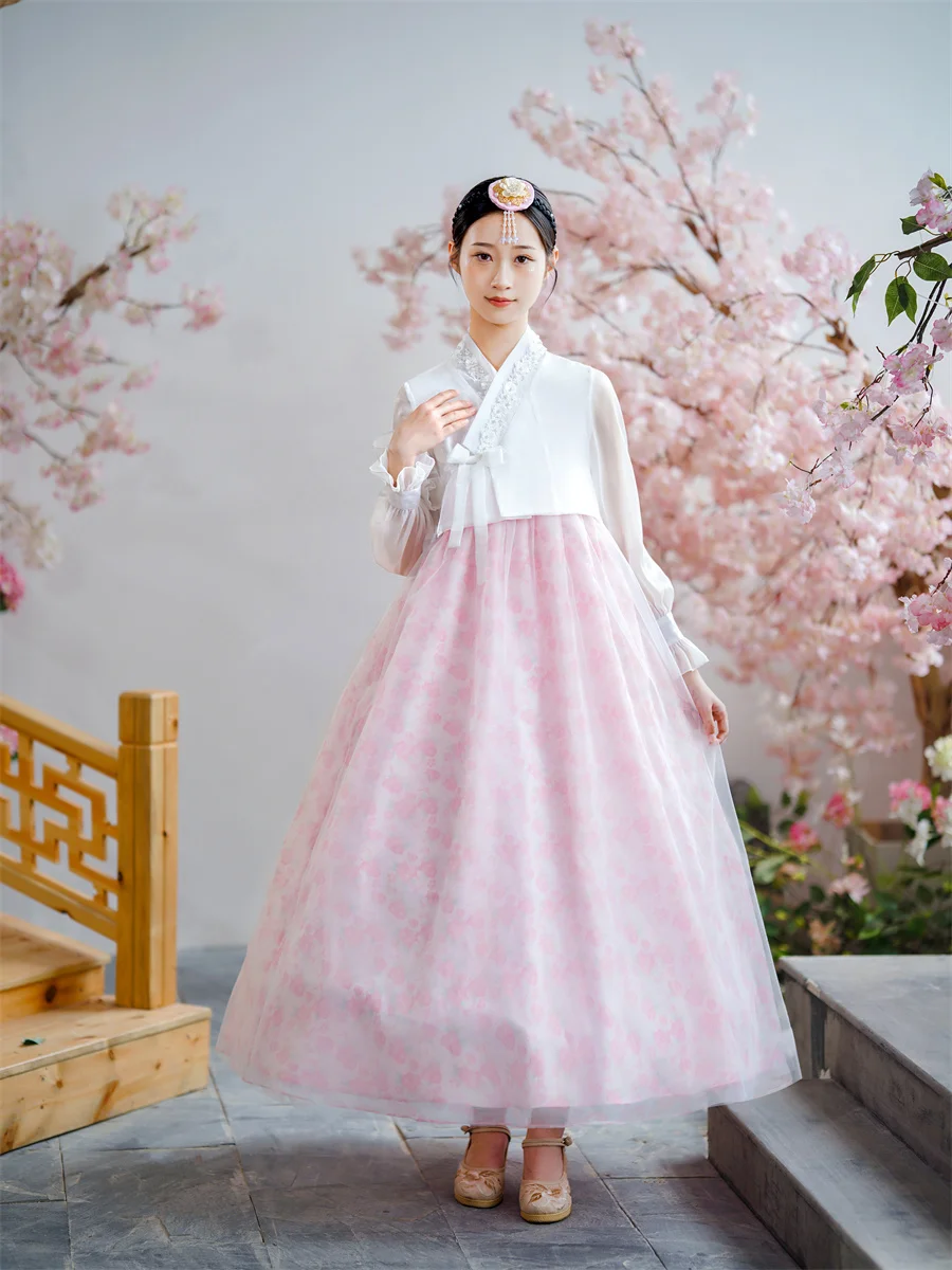 

Традиционный корейский женский костюм Hanbok, костюм для выступлений, набор костюмов для выступлений в этническом стиле, повседневная одежда