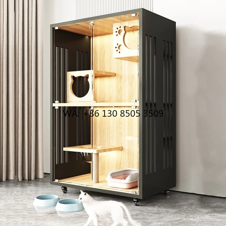 Top-Rated Spacious Wooden Cat Cage Well-Ventilated Design Pet House for Cat Play Functional Cat Villa with Carton Packing