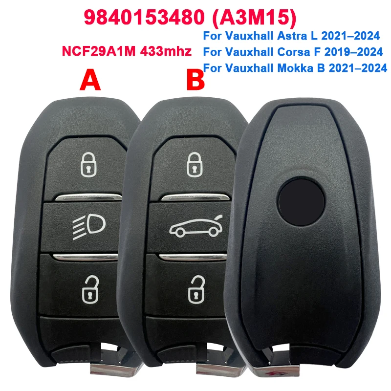 CN088011 OEM NCF29A1M 433mhz 9840153480 (A3M15) Original Remote Smart Key For Vauxhall Astra L Corsa F Mokka B