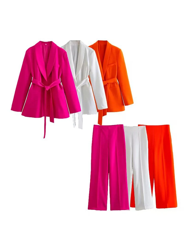 

2025 new women's clothing European and American style temperament solid color with belt long sleeve lapel jacket