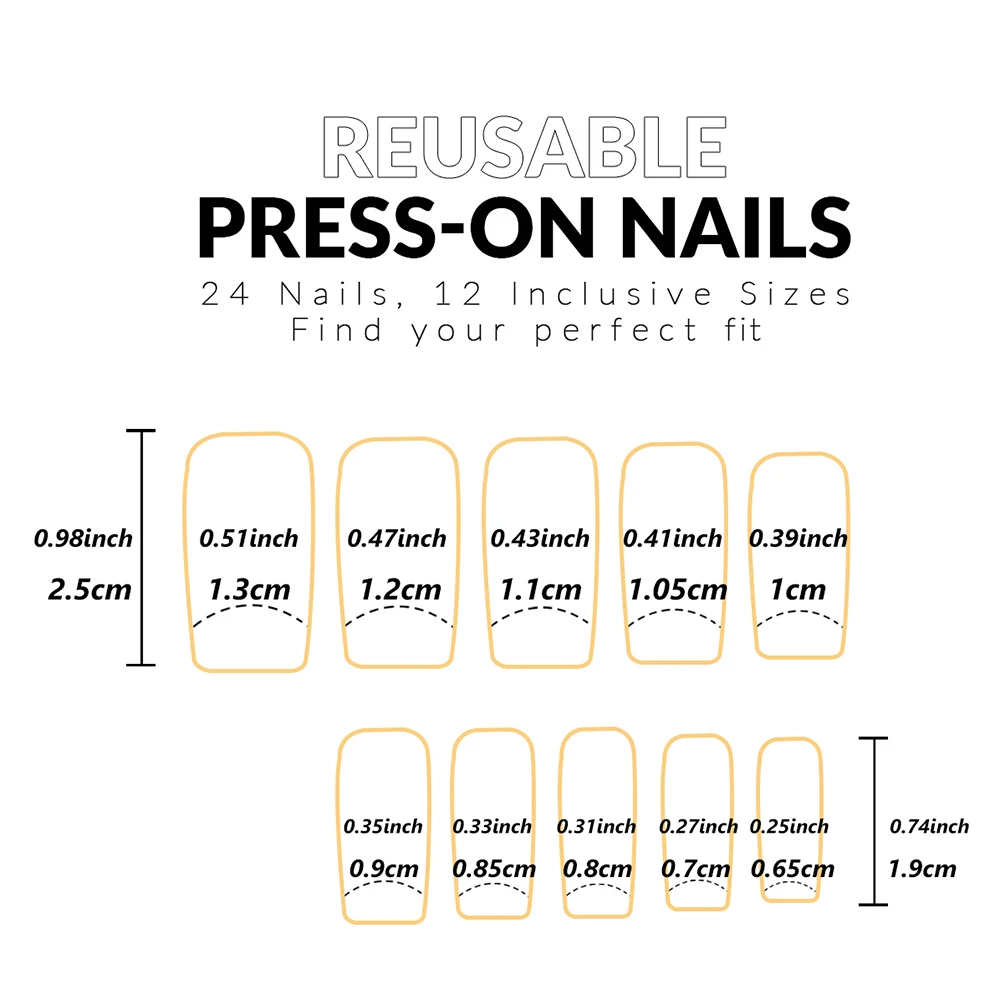 ARTAUG 24pcs Medium Square Blue High Saturation Nail Fingertip French Trim Charms Press On Nails Cover Fake Nail Set