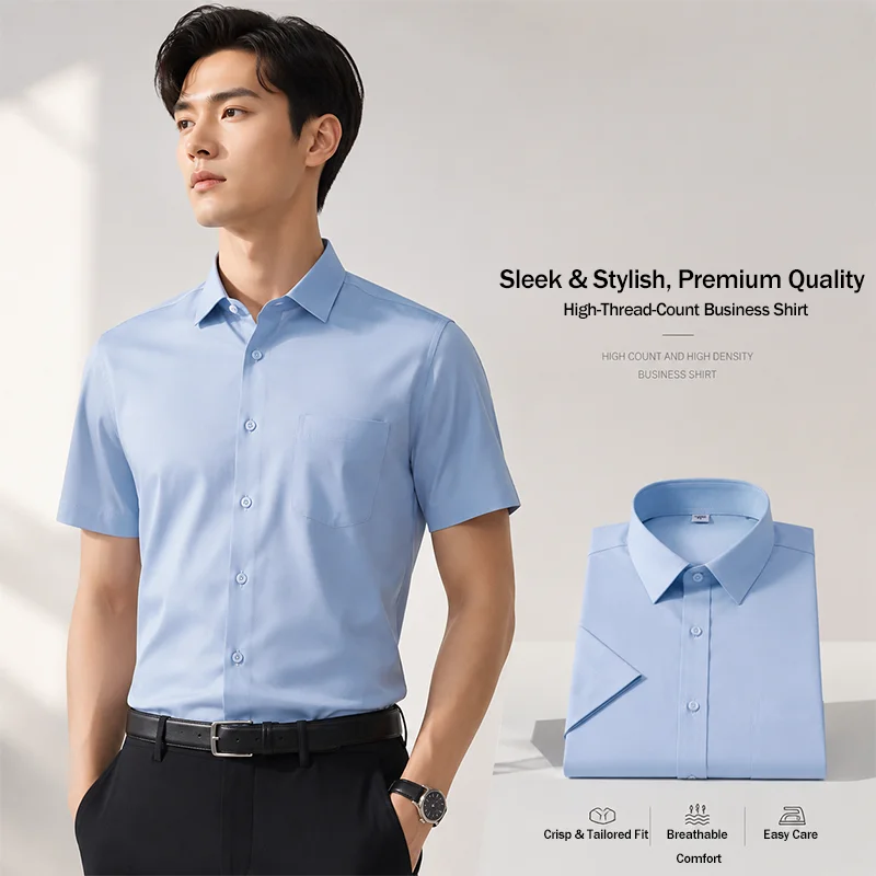 High Quality Summer Men's Short Sleeved Solid Color Shirts Anti-wrinkle Non-ironing Slim Fashion Casual Business Comfort Blouses