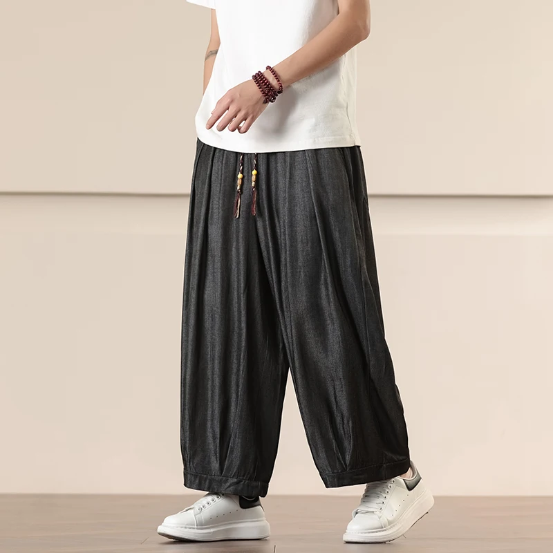 2026 New Spring Men's Loose Wide Leg Pants Chinese Style Autumn Man Harem Pants Casual Nine Points Joggers Hip Hop Trousers