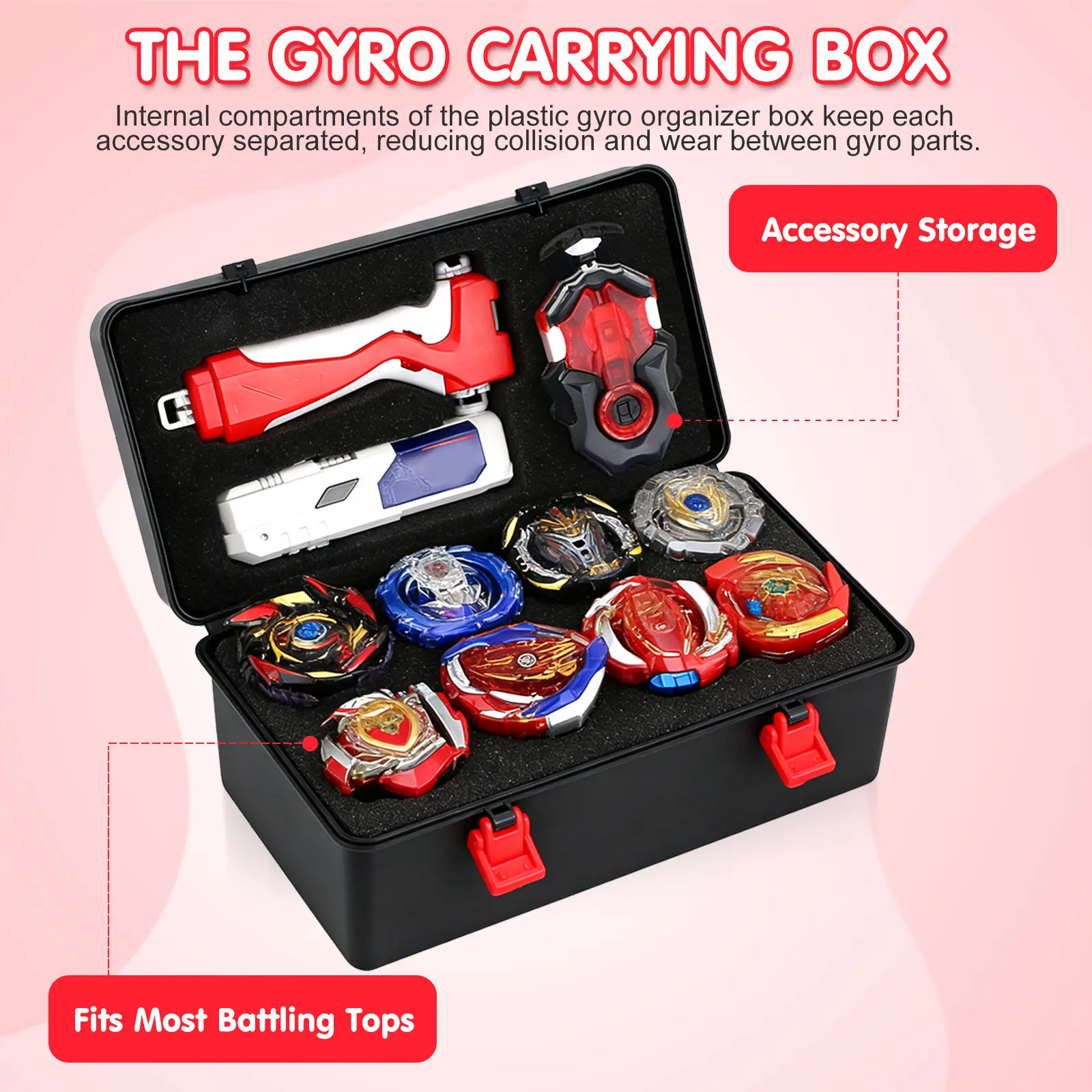 Black Plastic Gyro Carrying Box Portable Organizer Storage Case Handle Lid for Storage and Traveling
