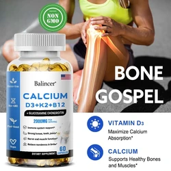 Calcium D3+K2+B12 Glucosamine Chondroitin for Pain Relief, Healthy Shoulder and Neck Joints, Inflammation and Muscle Soreness