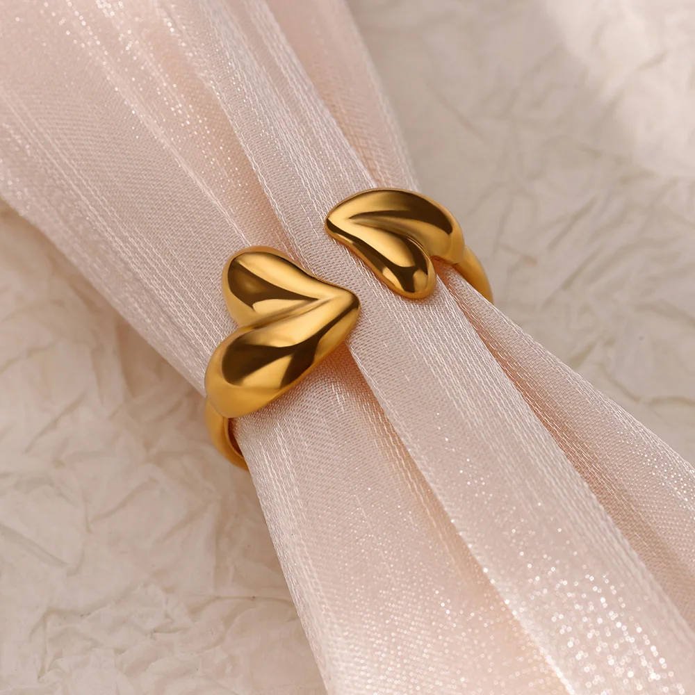 Irregular Heart Design Stainless Steel Open Rings For Women Gold Color Wedding Aesthetic Ring Jewelry Accessories Christmas Gift