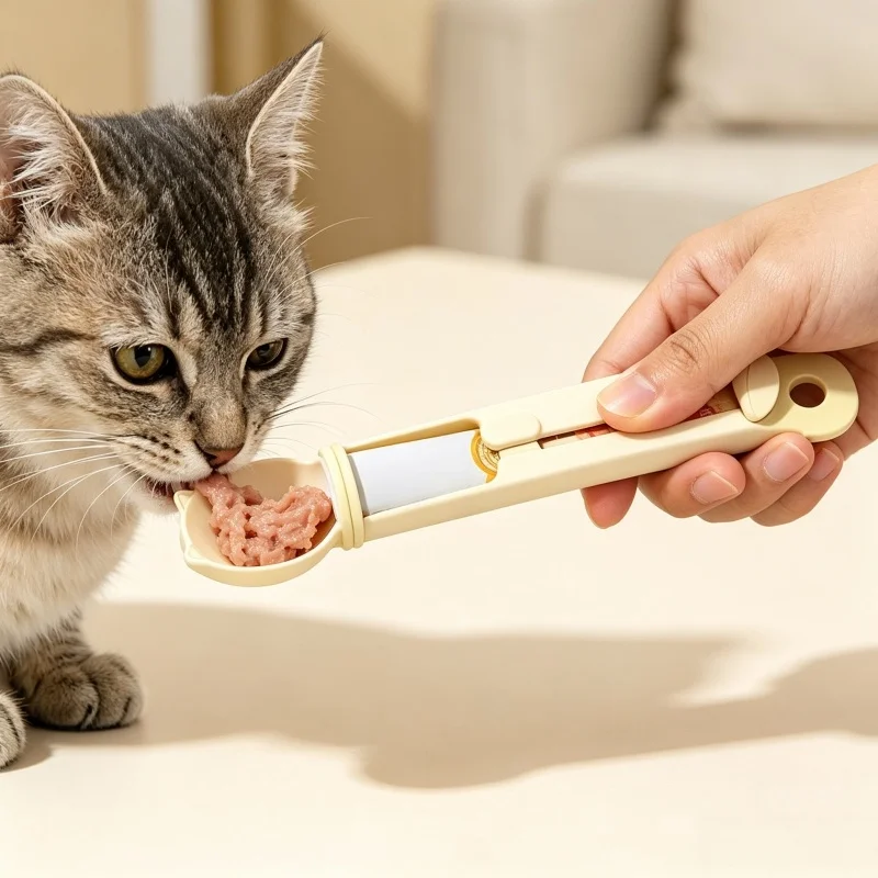 Cat Strip Feeding Spoon Squeezer, Pet Cat Treat Squeeze Spoon, Hand‑held Wet Food Dispenser Feeder for Cat Lickable Snack