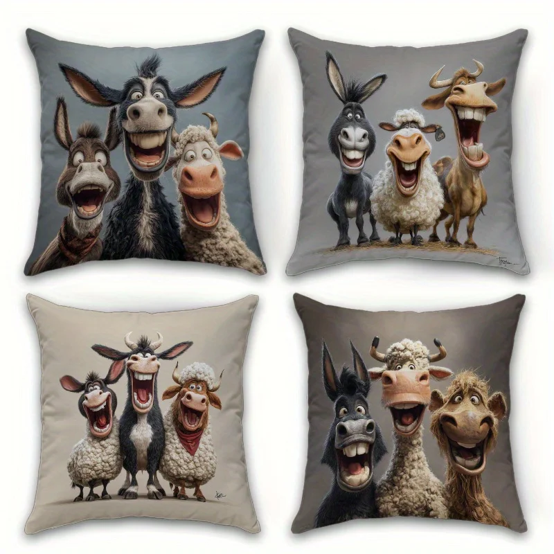 Funny Farm Animal Double-sided Printed pillow cover Short plush Suitable living rooms bedrooms sofas throw cushion cover