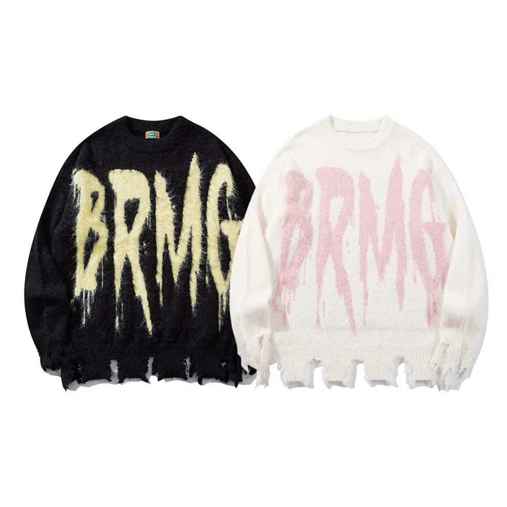 

Letters Ripped Holes Frayed Aesthetic Goth Sweater for Women Men Loose Streetwear y2k Fairy Grunge Winter Cothes Dark Academia