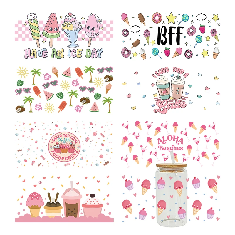 3D UV DTF Hello Summer Printed Transfers Stickers 16oz Cup Wraps For DIY Glass Ceramic Metal Leather Etc. D24626