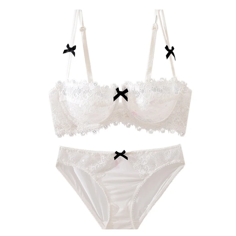 Neues süßes, würziges Spitzen-Dessous-Set für Damen, ultradünner Halbschalen-Push-up-BH, weicher Stahlring, bequem zu tragen