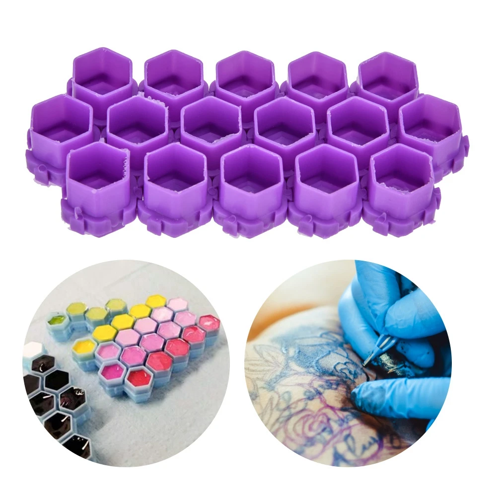 200Pcs Tattoo Ink Cups Honeycomb Shape Pigment Holder Cups Permanent Makeup Supplies Purple