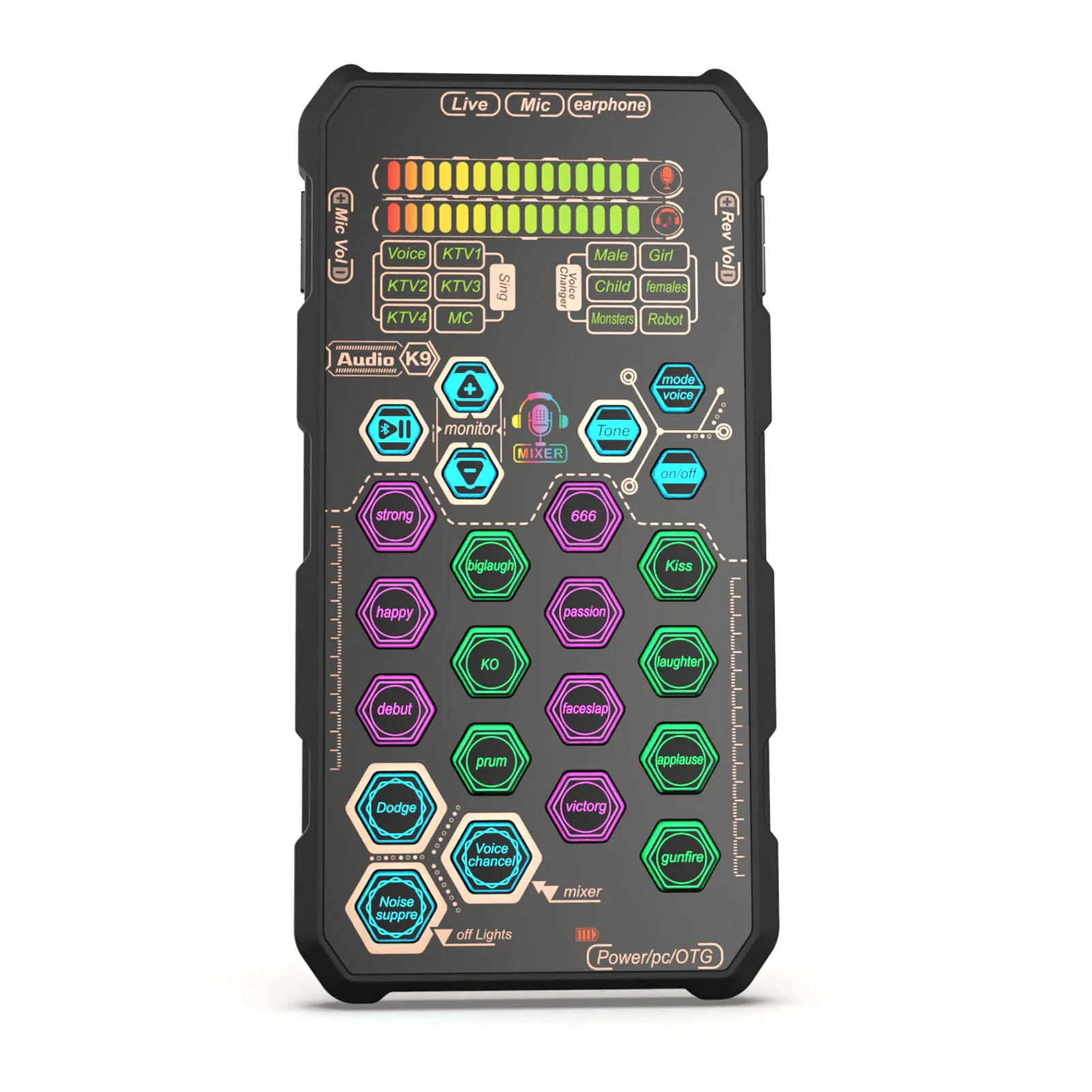 

K9 Handheld Live Sound Card Sound Board Set with Voice Change for Podacsting Broadcasting Singing Recording DJ Karaoke Equipment