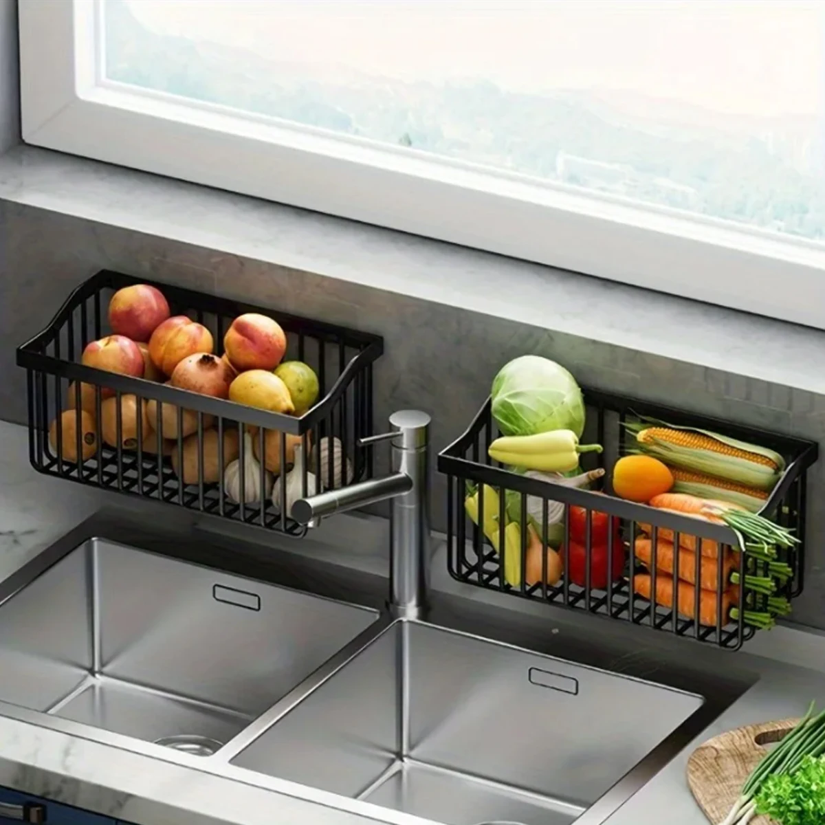 1pc Wall Mounted Storage Basket Kitchen Storage Cabinet  Fruit Basket Space Saving Pantry Organization Kitchen Accessory