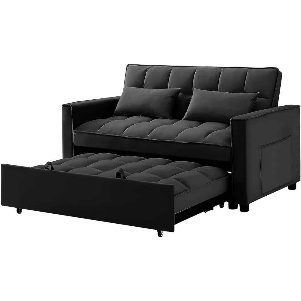 سرير وفوتون مخملي مقاس 55.3 بوصة 3 في 1، أريكة نوم قابلة للتحويل مع وسائد وجيوب لغرف المعيشة والشقة #6