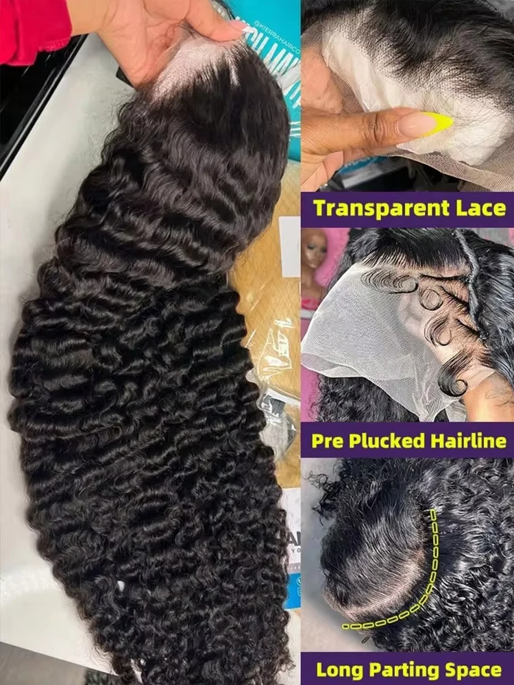 250 Density Human Hair 5x5 Glueless Deep Wave 13x6 HD Lace Frontal Wigs 13x4 Curly Lace Front Wig 40 Inch