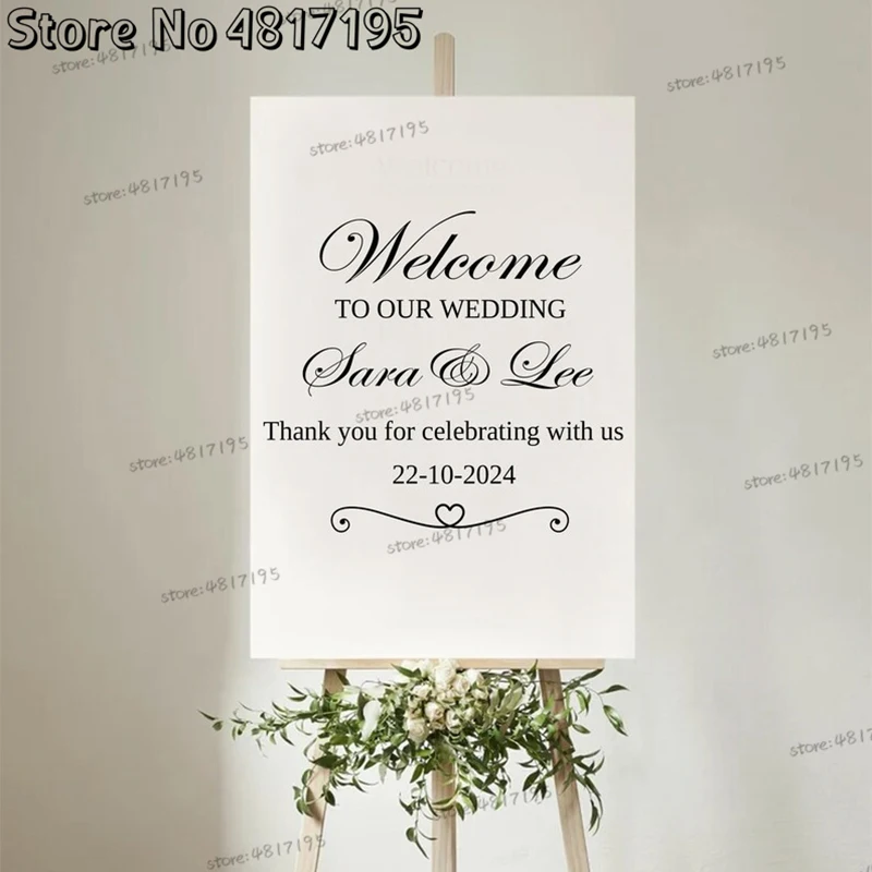 Welcome To Our Wedding Decal Wedding Sign Personalized Name Welcome Mirror Vinyl Stickers Bienvenue Wedding Mariage Sticker