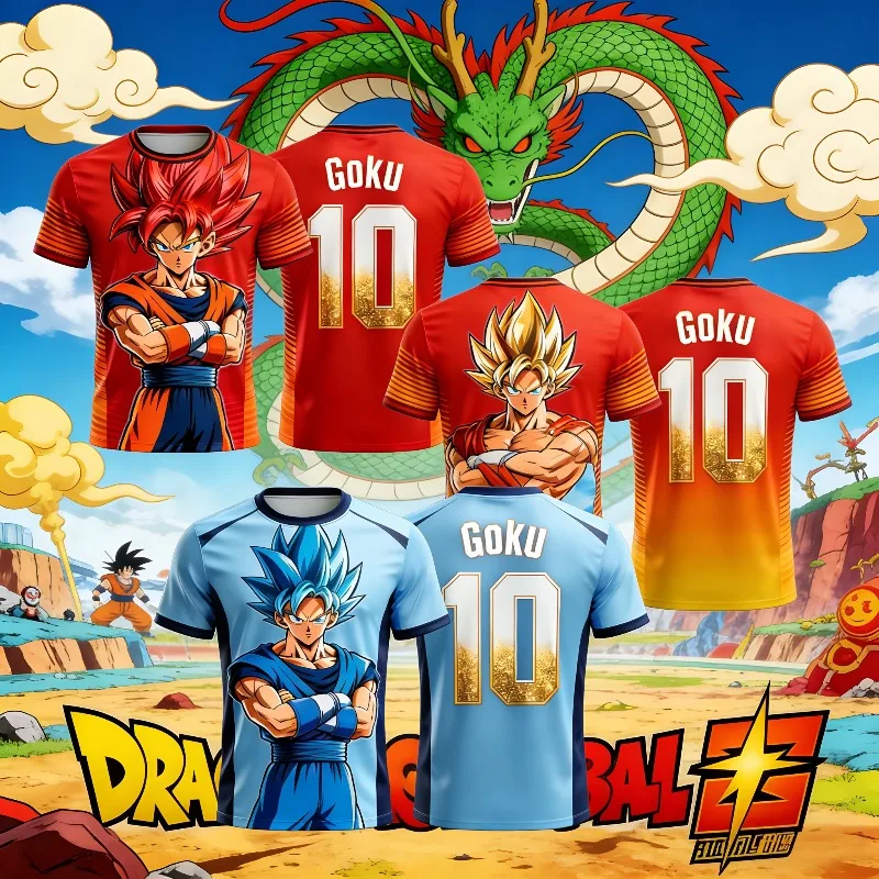 

Новая летняя мужская футболка 2026 года с 3D-принтом Dragon Ball Goku, футбольная майка, аниме-футболка, специальная футбольная форма для косплея