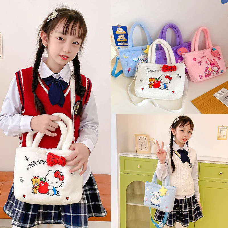 Sanrio Hello Kitty Plush Bag Kawaii Kuromi Melody Cartoon Anime Handbag Cinnamoroll Storage Tote Bags Women Girl Birthday Gifts