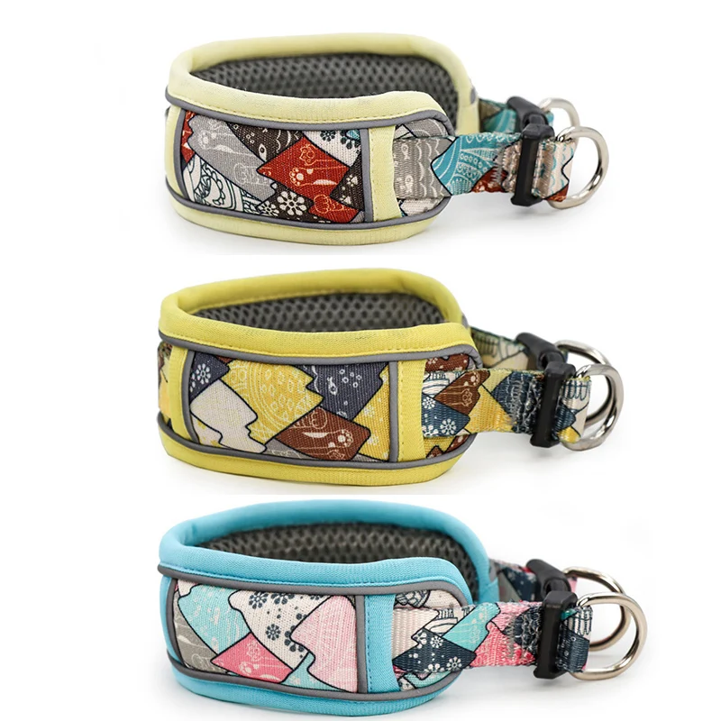 Pet Dog Collar Personalized Print 4cm 6cm Wide Martingale Collars Reflective Breathable Nylon Dog Necklace for Small Large Dogs