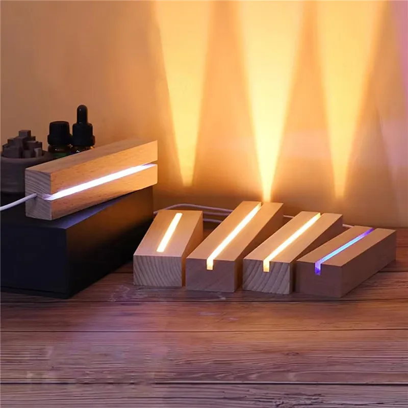 Luminescent LED Wooden Lamp Base USB Timbered Light Resin Art Lamps Stand Bracket Led Solid Wood Night Lights Room Decoration