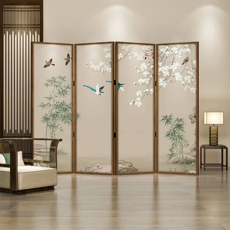 Modern Chinese solid wood screen partition decoration household living room bedroom office study artistic conception blocking fo