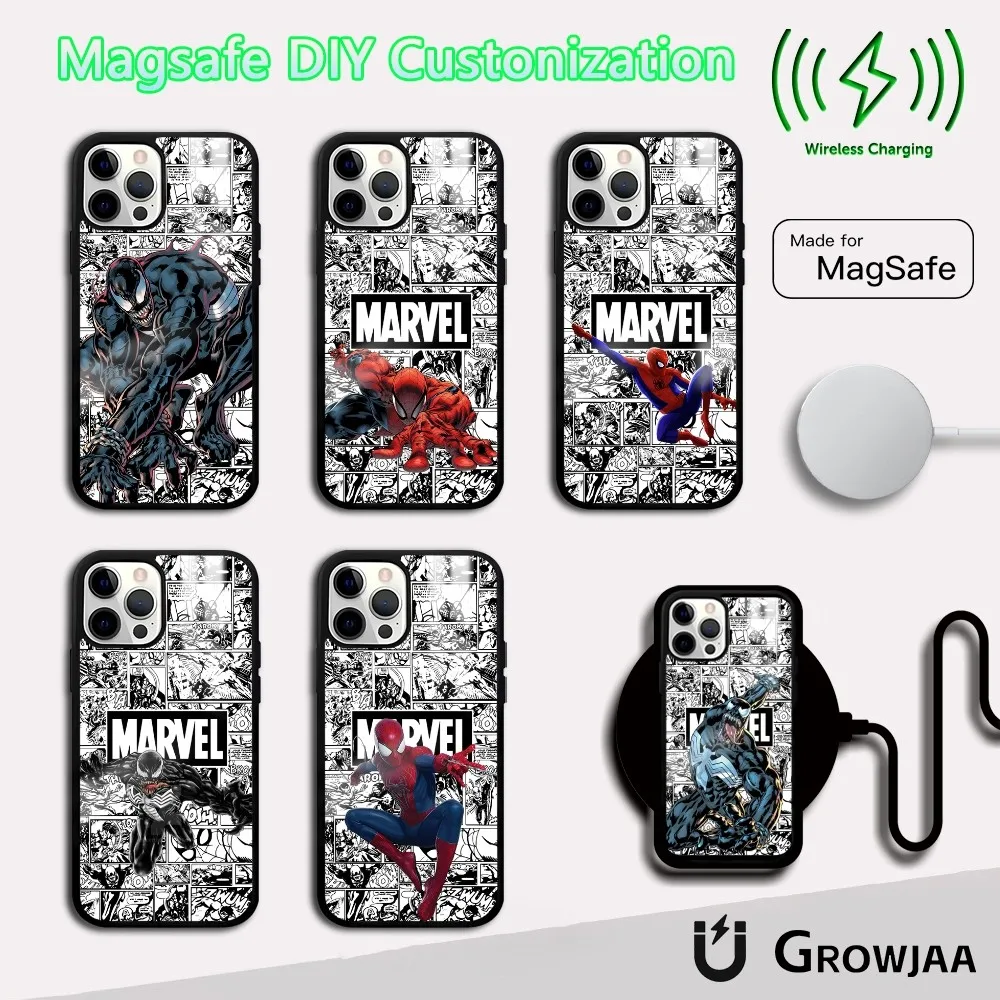 Spider Man VS Venom Phone Case For iPhone 16 15 14 13 12 11 Pro Max Plus Mini Magsafe Mirror Wireless Magnetic Cover