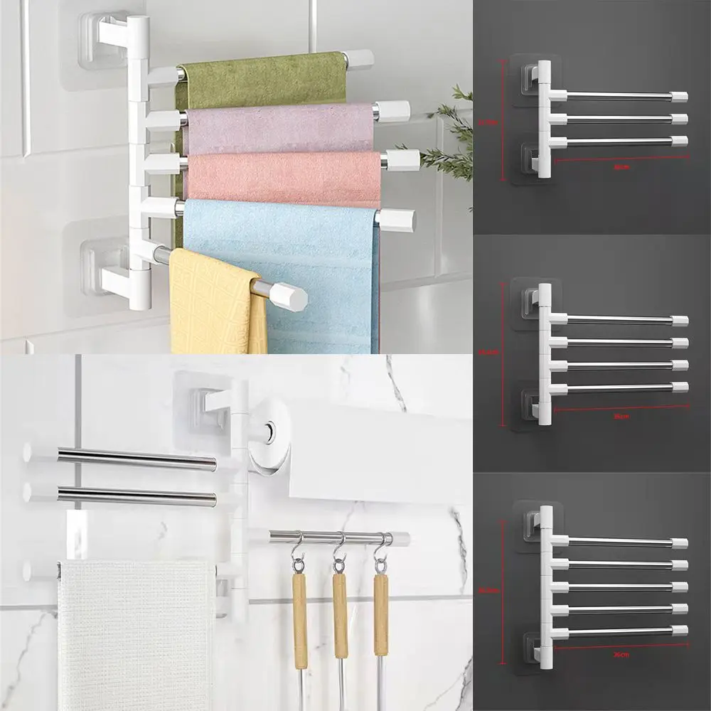 1PC 2-8-Bar Towel Hanger Silver Aluminum Swing Arms Towel Rack Hanging Holder Kitchen Save Space Wall Mounted Bracket Save Space