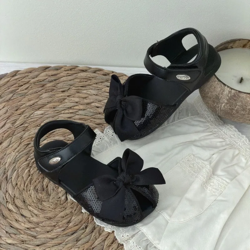 Kids Sandals Sweet Sequins Girls Princess Sandals with Cute Big Bows 2026 Summer New Children Dance Shoes for Party - view 4