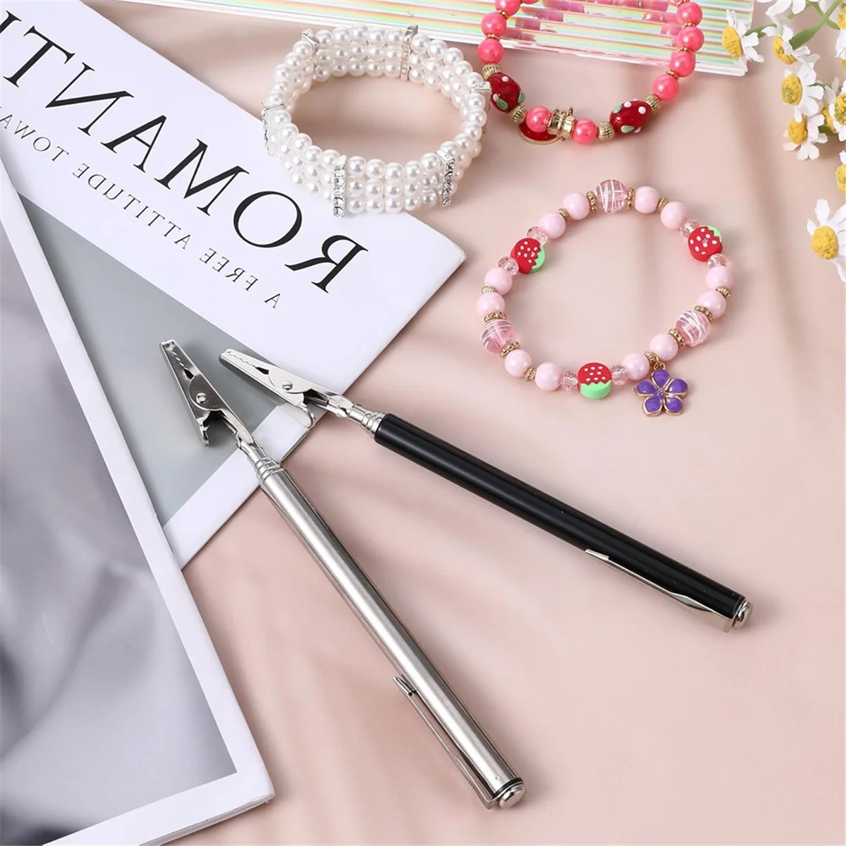 AA98 4Pieces Telescopic Alligator Clips Retractable,Telescopic Metal Wire Joint Clips Retractable Clips for Jewelry Fastening