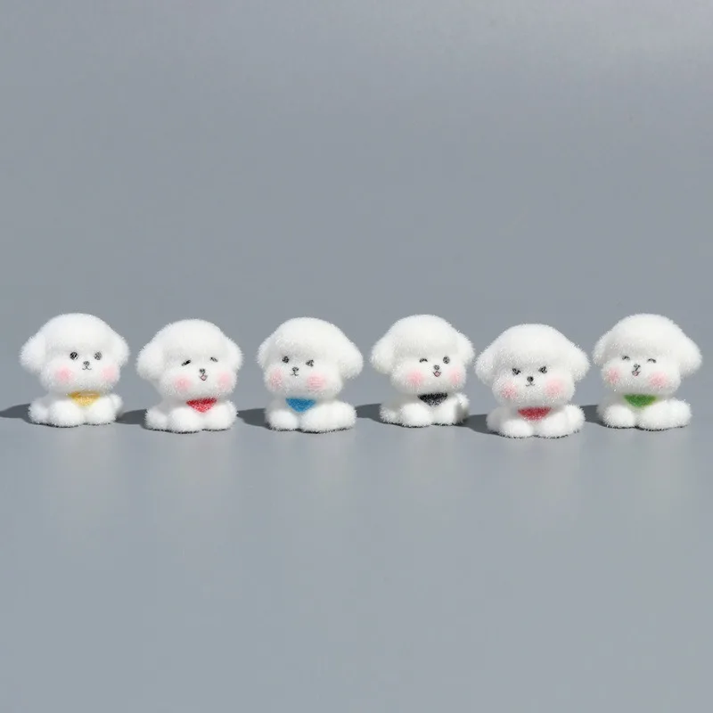 10PCS Mixed Flocked Resin Cute White Dog Scarf Mini Figurines Micro Landscape Desktop Car Decor for Kids Gift Home Offiice